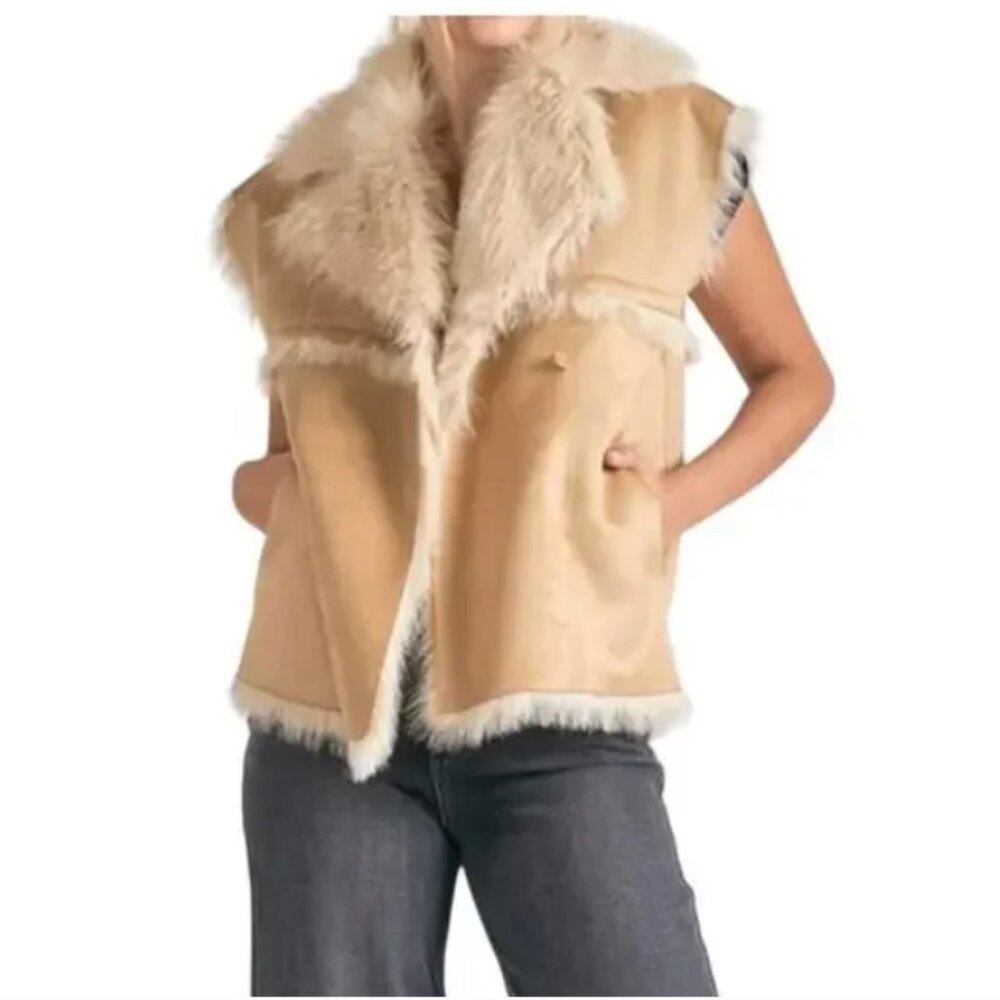 Elan Faux Fur Tan Tank Vest, Women's Size Large, NWT